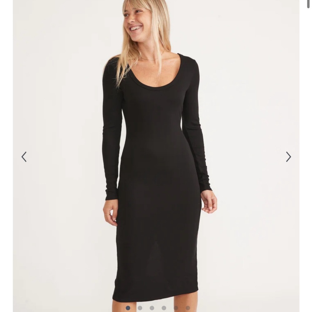 Marine Layer New Lexi Rib Long Sleeve Scoop Neck Midi Dress Chocolate Brown NWT